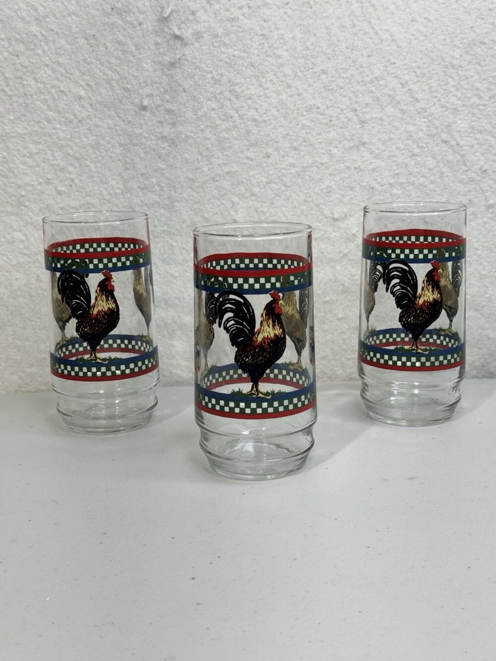 Ella's Rooster By International Glassware Tumblers 12 oz VTG Farmhouse Chicken